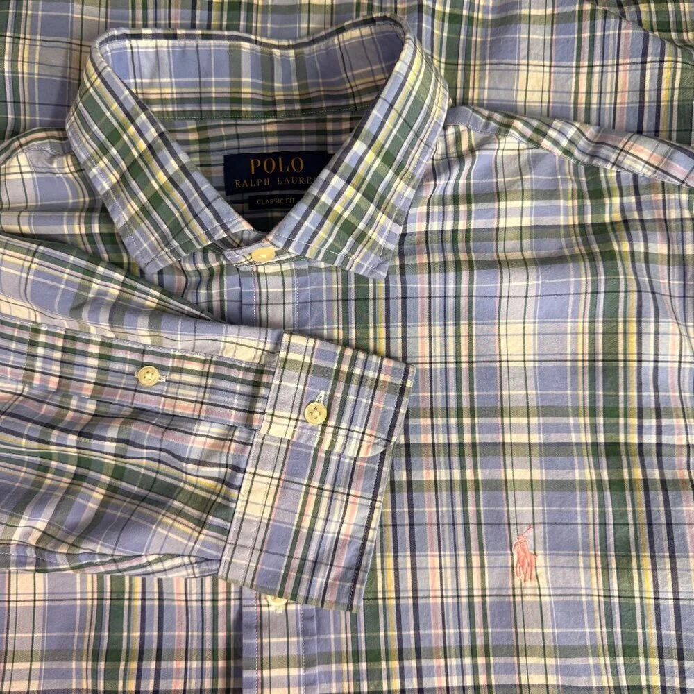 Polo Ralph Lauren Men's Classic Fit Plaid Button-Down Shirt XL Blue/Green Preppy